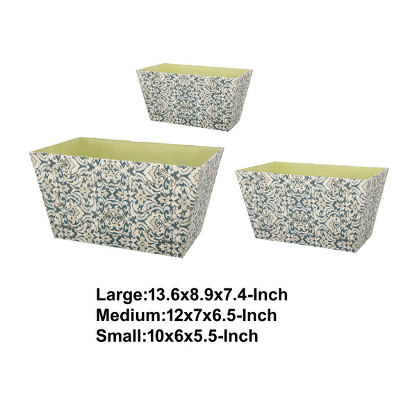 Rectangular Containers with Narrow Bottom, Set of 3, Blue and Beige - BM206718