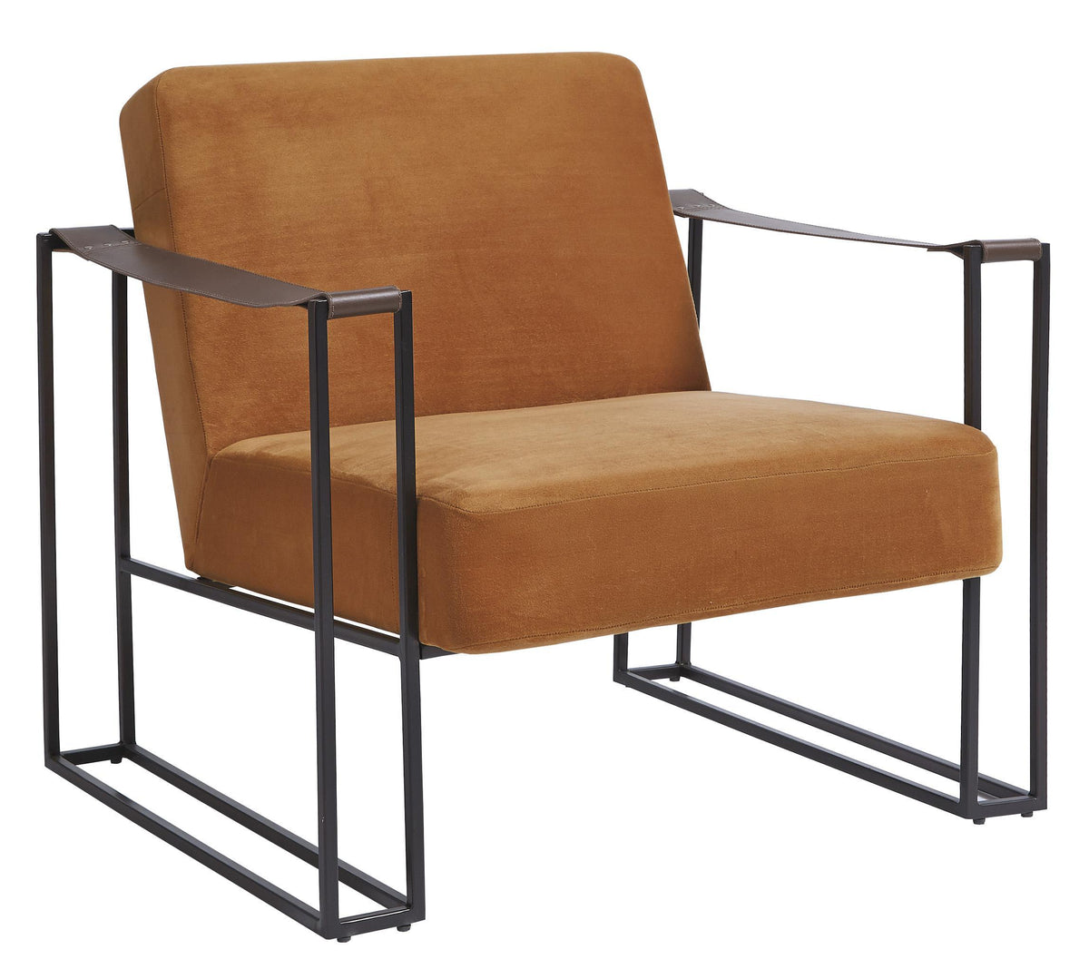 Metal Frame Accent Chair with Padded Seat and Back, Orange and Bronze - BM207144