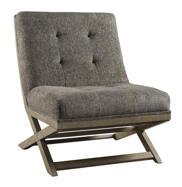 X Frame Base Wooden Accent Chair with Padded Seat and Back, Brown and Gray - BM207145
