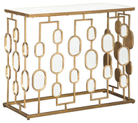 Metal and Glass Console Table with Oval Mirror Accents, Gold - BM207173