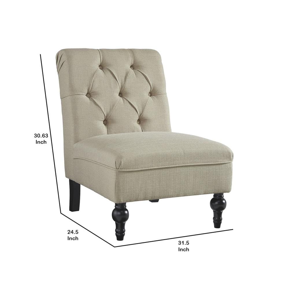 Wood and Fabric Armless Accent Chair with Button Tufting, Beige - BM207207