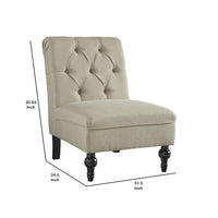 Wood and Fabric Armless Accent Chair with Button Tufting, Beige - BM207207