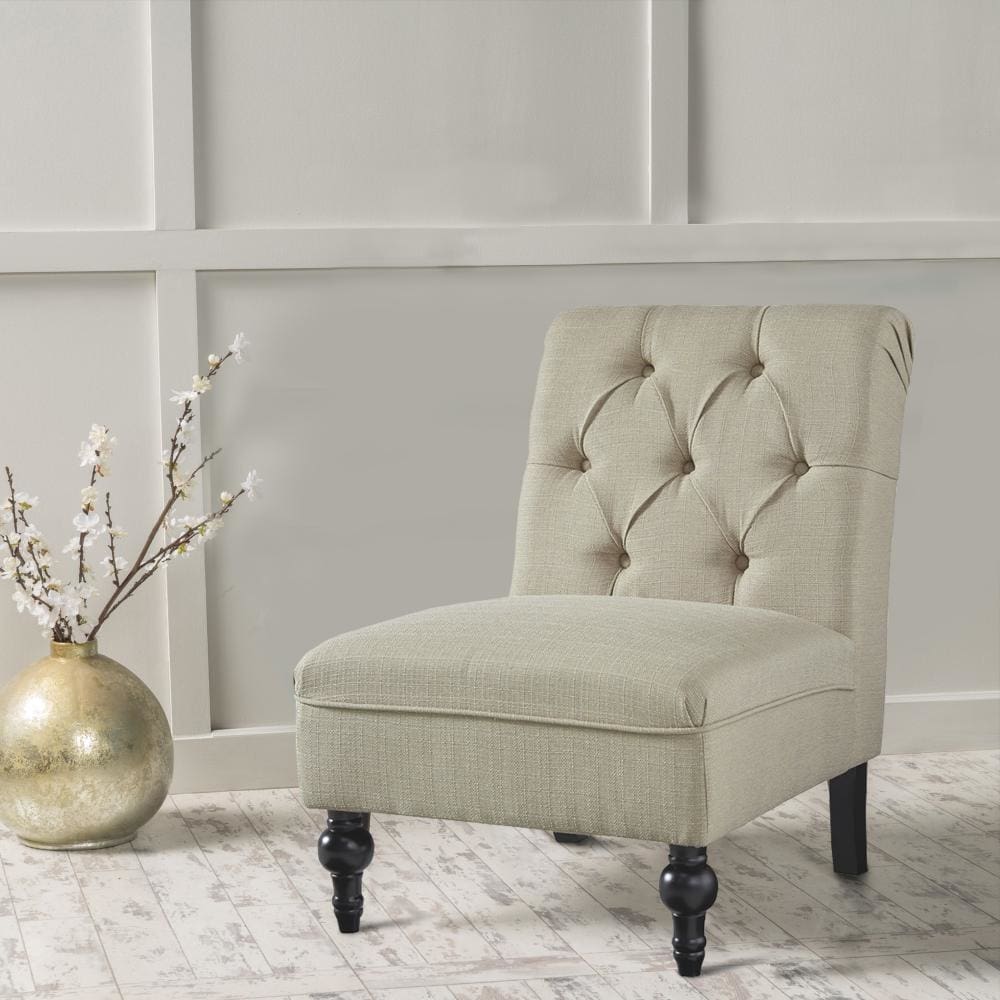 Wood and Fabric Armless Accent Chair with Button Tufting, Beige - BM207207