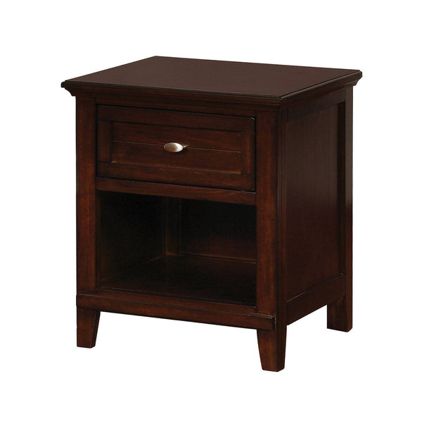 Wooden Nightstand with 1 Drawer and Open Shelf in Cherry Brown - BM207313