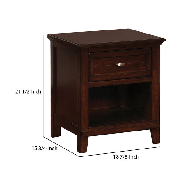 Wooden Nightstand with 1 Drawer and Open Shelf in Cherry Brown - BM207313