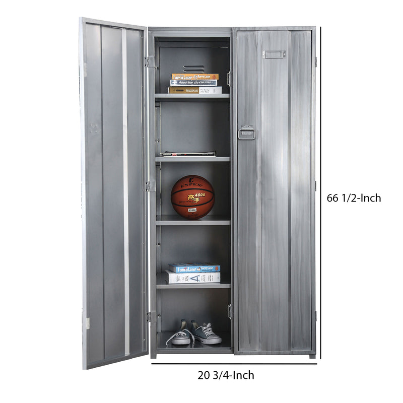 Industrial Metal Frame Large Accent Locker with Hanging Pull Handles in Silver - BM207320