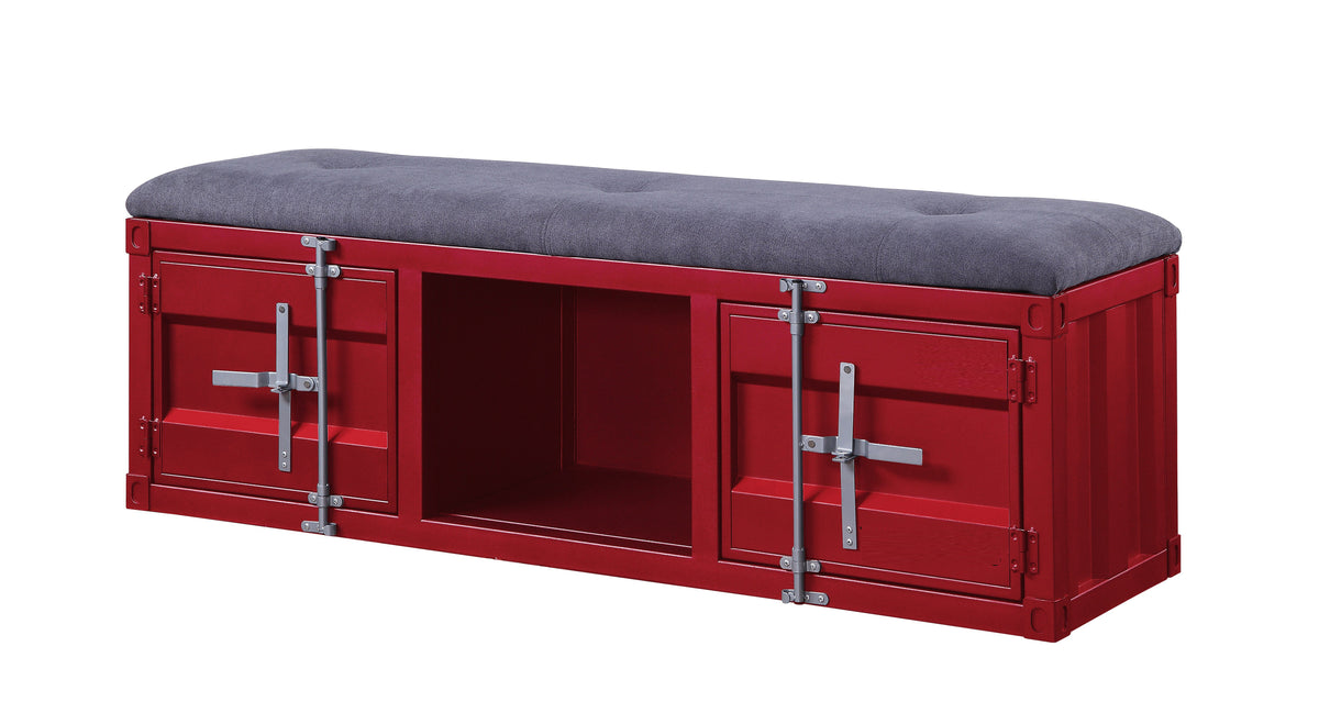 2 Metal Door Storage Bench with Open Compartment and Fabric Upholstery, Red - BM207432