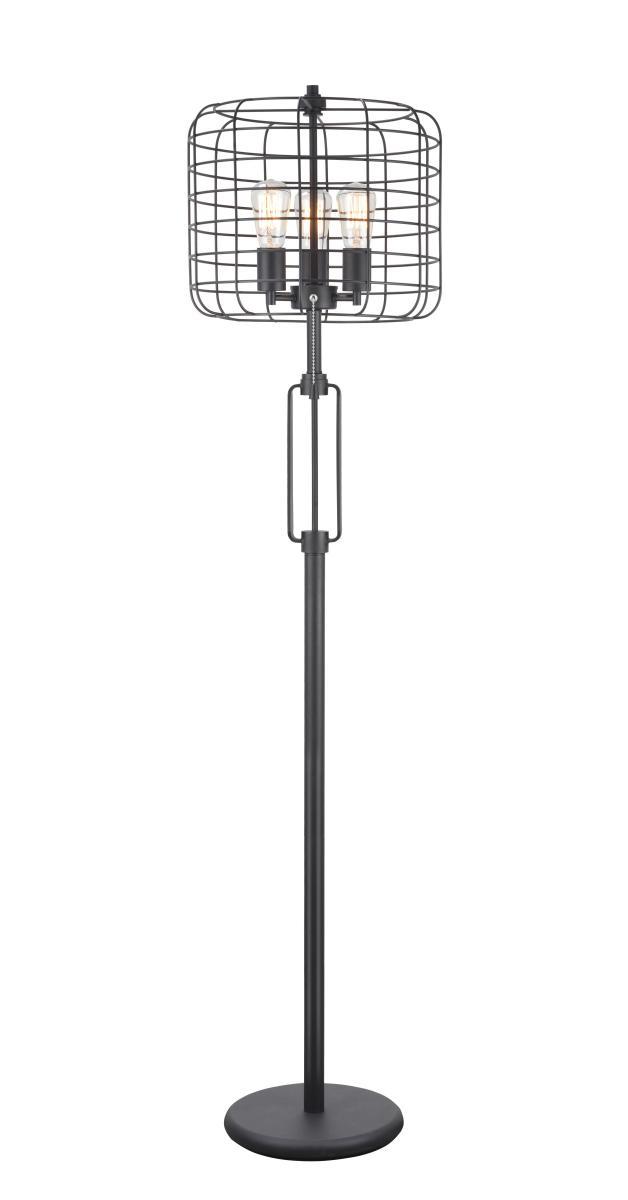 Metal Base Caged Shade Lamp with Open Design and Circular Base, Black - BM207453