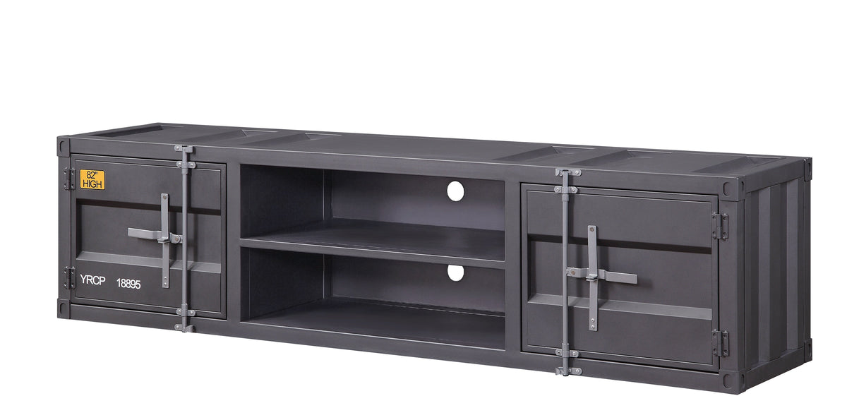 Industrial Container Style TV Stand with Two Open Shelves, Gray - BM207477