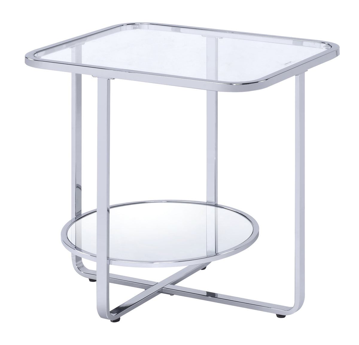 Contemporary Metal End Table with Open Bottom Shelf, Silver and Clear - BM207515