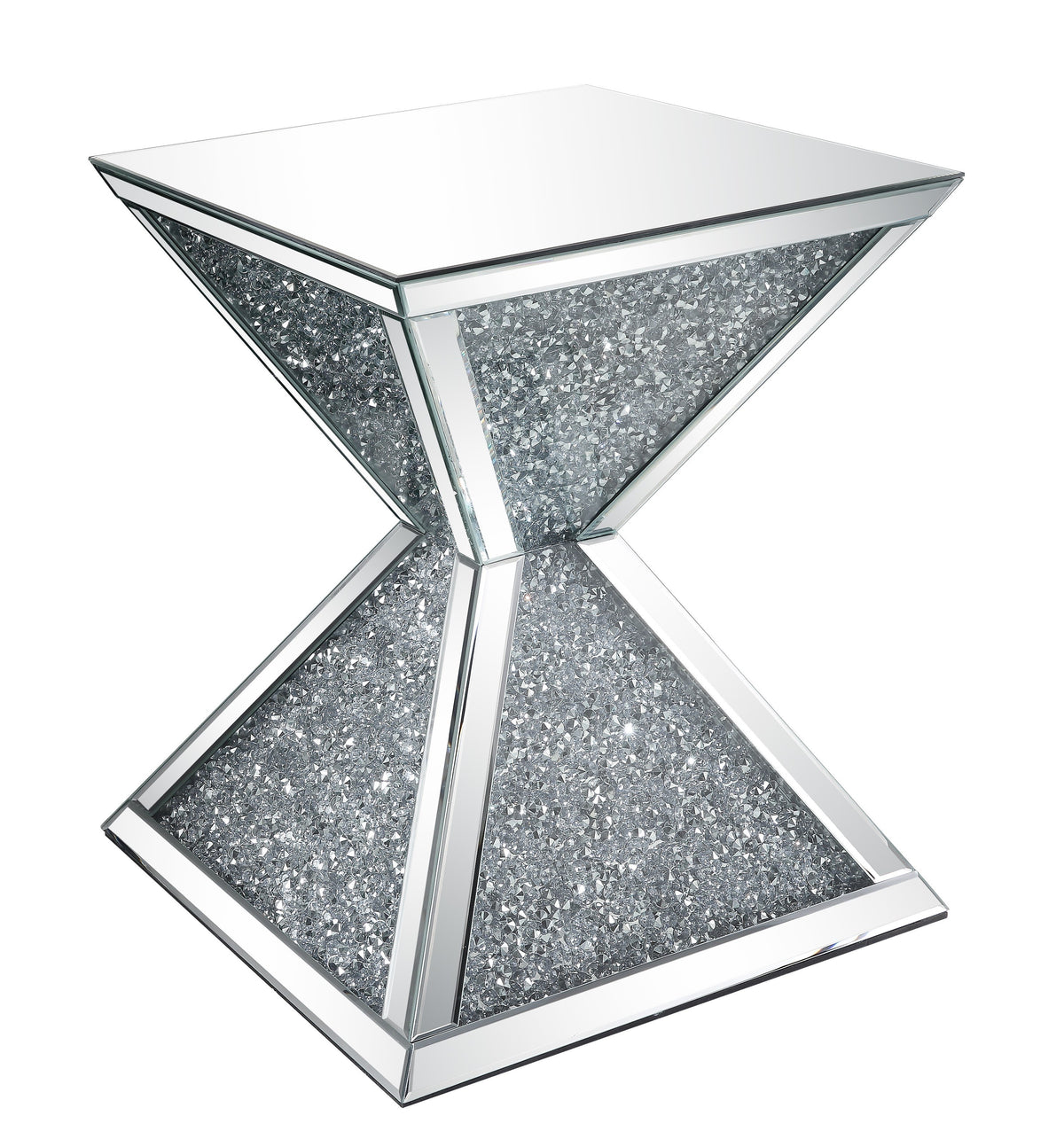 Sparkling End Table with Faux Diamonds Inlay , Silver and Clear - BM207518