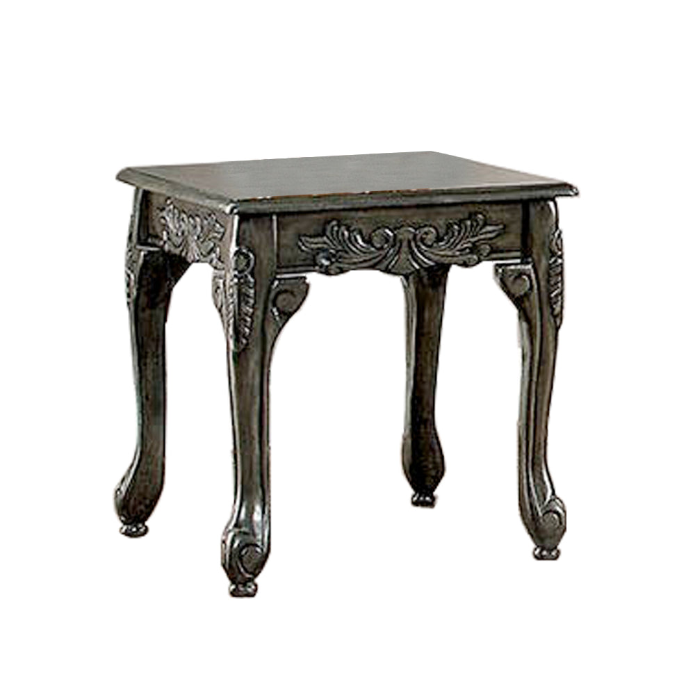 3 Piece Table Set with Cabriole Legs and Wooden Floral Motifs in Gray - BM207976