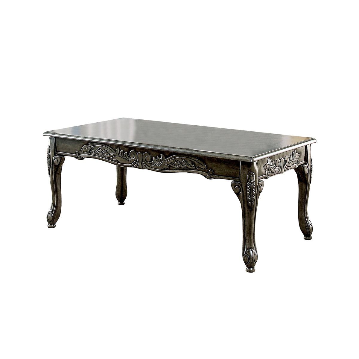 3 Piece Table Set with Cabriole Legs and Wooden Floral Motifs in Gray - BM207976