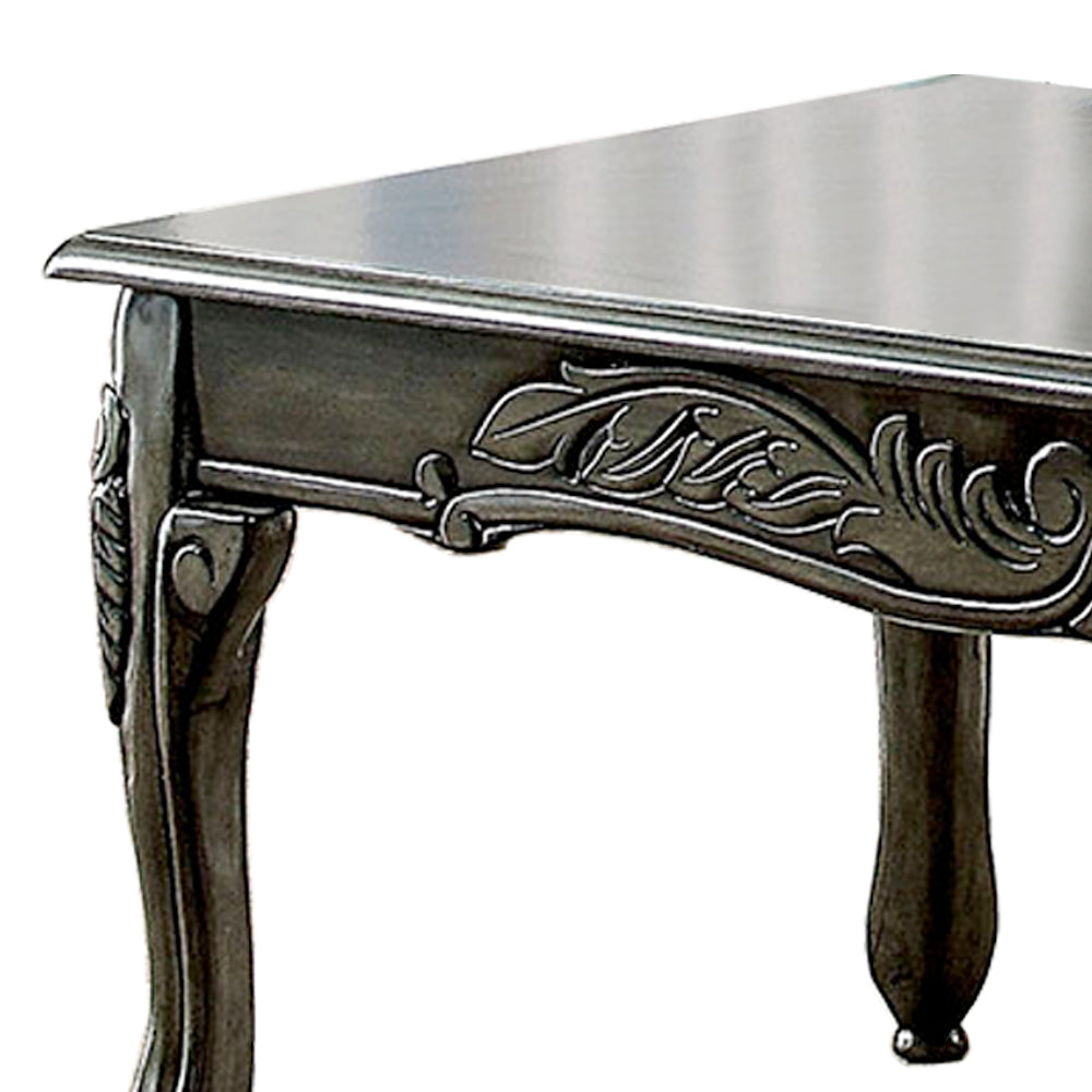 3 Piece Table Set with Cabriole Legs and Wooden Floral Motifs in Gray - BM207976