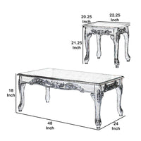 3 Piece Table Set with Cabriole Legs and Wooden Floral Motifs in Gray - BM207976