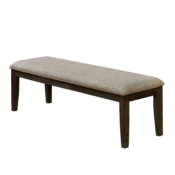 Fabric Upholstered Bench with Nailhead Trim and Tapered Legs in Gray and Espresso - BM208010