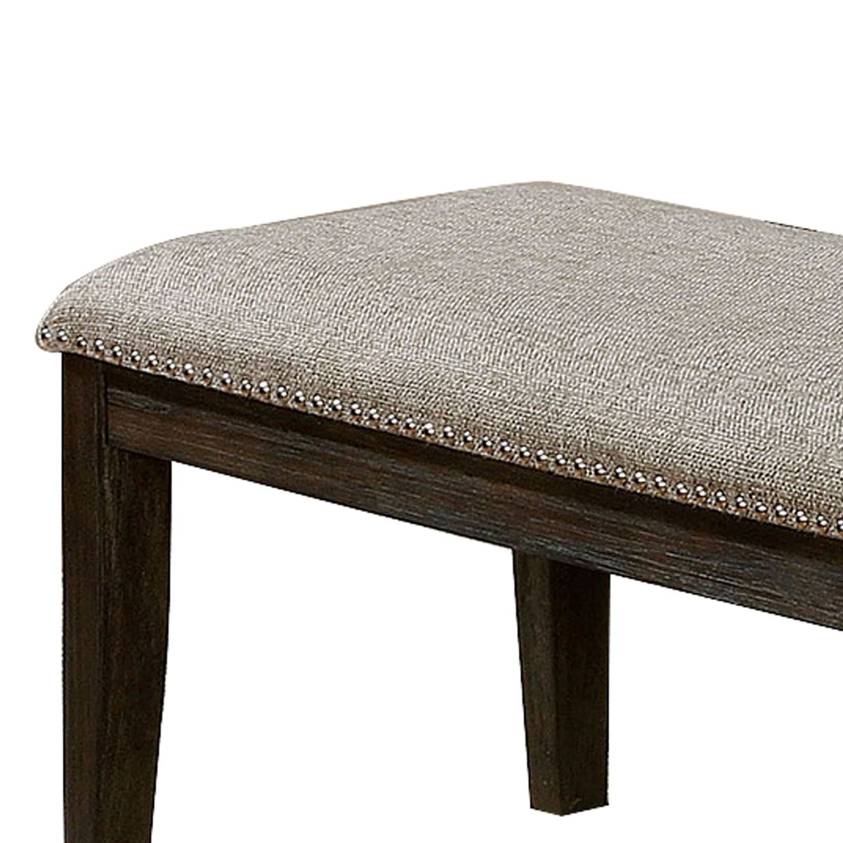 Fabric Upholstered Bench with Nailhead Trim and Tapered Legs in Gray and Espresso - BM208010