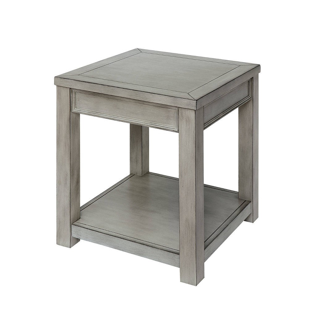 Transitional Style Square End Table with Open Shelf in Antique White - BM208123