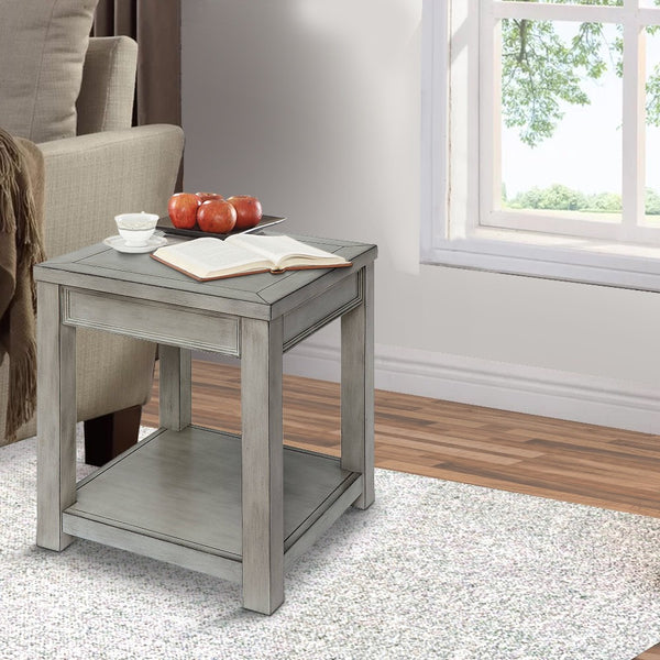 Transitional Style Square End Table with Open Shelf in Antique White - BM208123