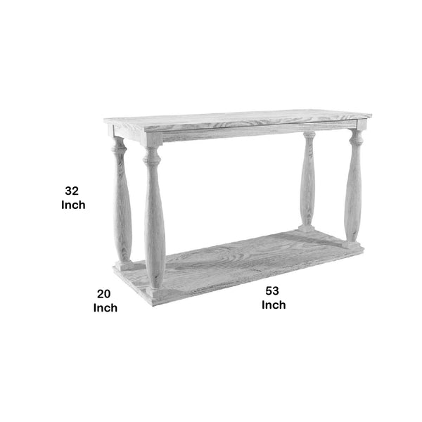 Plank Top Sofa Table with Open Shelf and Turned Legs in Antique White - BM208127