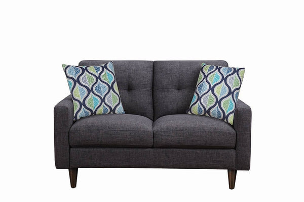 Fabric Upholstered Wooden Loveseat with Tufted Back, Gray - BM208143