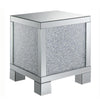 Wooden End Table with Infused Crystals on Mirrored Panel, Silver and Clear - BM208170