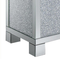 Wooden End Table with Infused Crystals on Mirrored Panel, Silver and Clear - BM208170