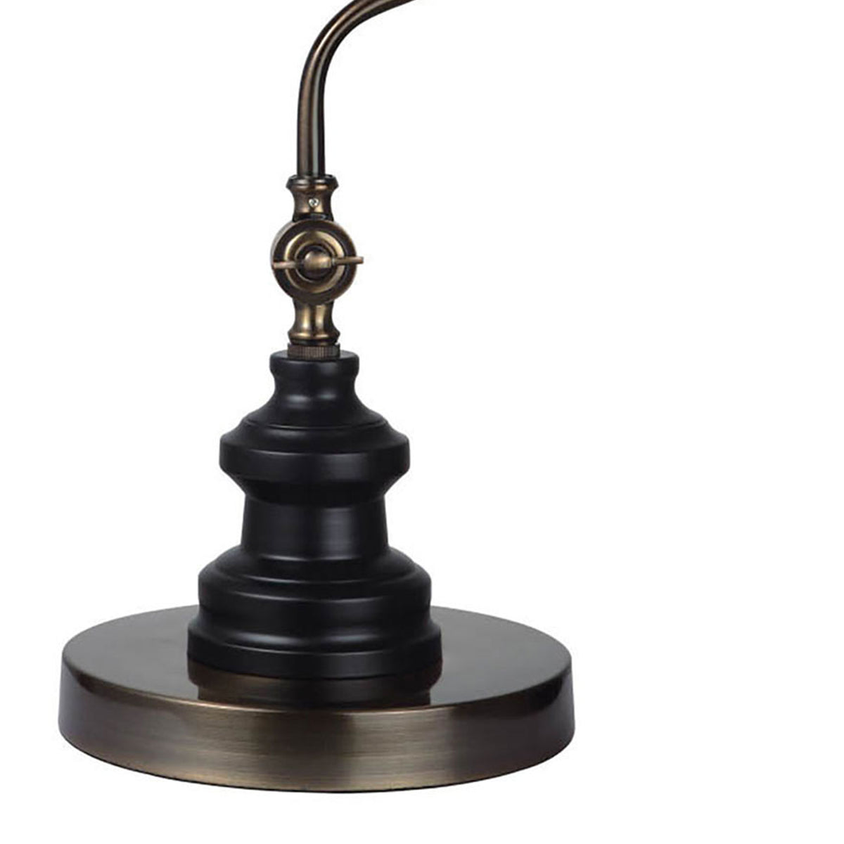 Industrial Style Table Lamp with Curved Stem and Round Base in Gold and Black - BM209026