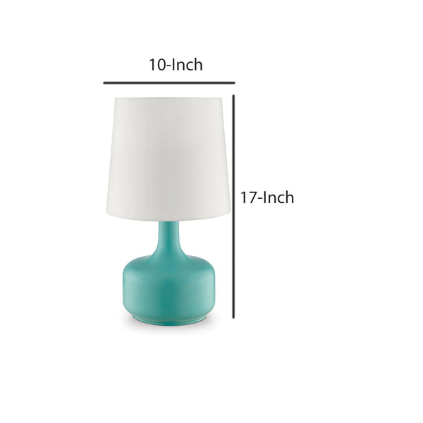 Metal Pot Belly Base Table Lamp with 3 Way Touch Light in White and Sky Blue - BM209051