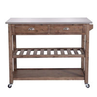 2 Drawers Wooden Kitchen Cart with Metal Top and Casters, Gray and Brown - BM209090