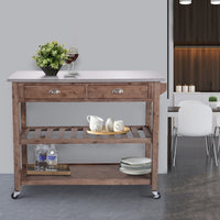 2 Drawers Wooden Kitchen Cart with Metal Top and Casters, Gray and Brown - BM209090