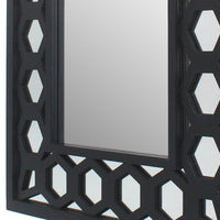 Rectangular Wooden Dressing Mirror with Lattice Pattern Design, Black - BM209114