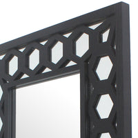 Rectangular Wooden Dressing Mirror with Lattice Pattern Design, Black - BM209114