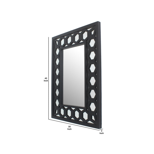 Rectangular Wooden Dressing Mirror with Lattice Pattern Design, Black - BM209114