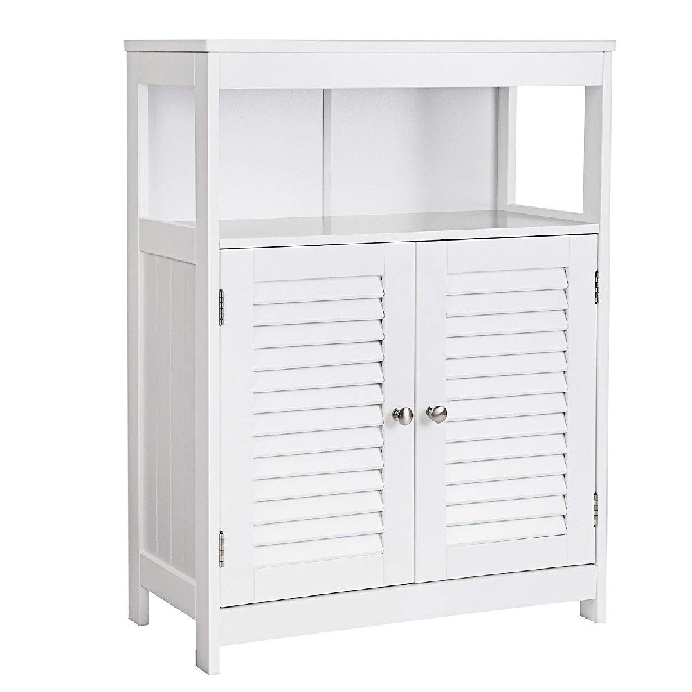 Wooden Bathroom Closet with 1 Open Shelf and 2 Door Cabinet, White - BM209188