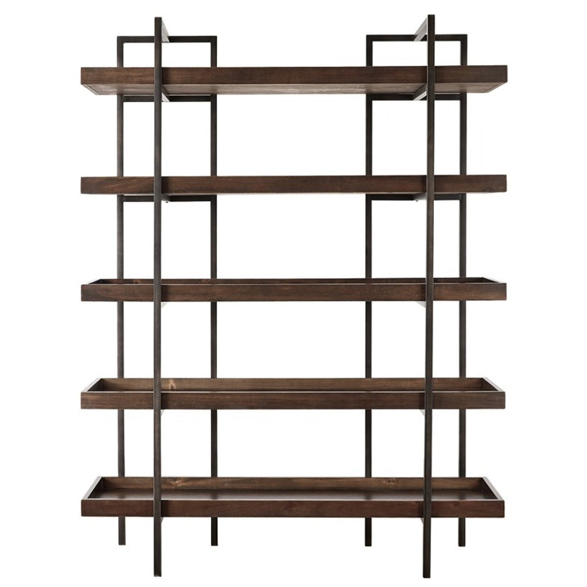 Bookcase with 5 Fixed Wooden Shelves and Metal Frame in Brown and Black - BM209257