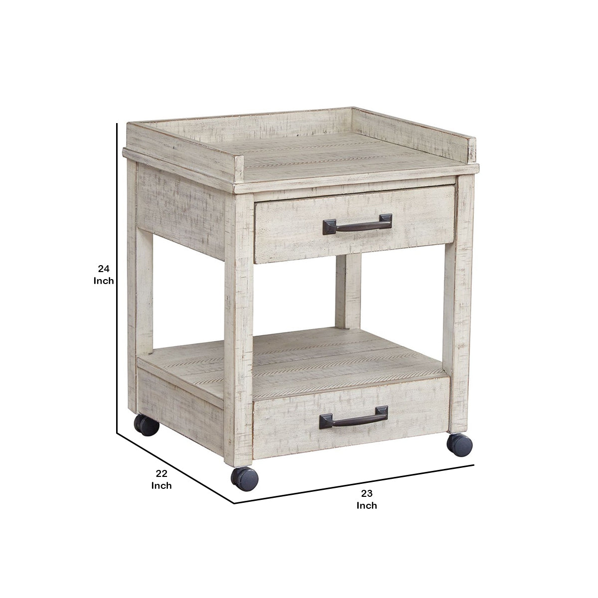 Wooden Printer Stand with 2 Drawers and Open Bottom Shelf in Distressed White - BM209263