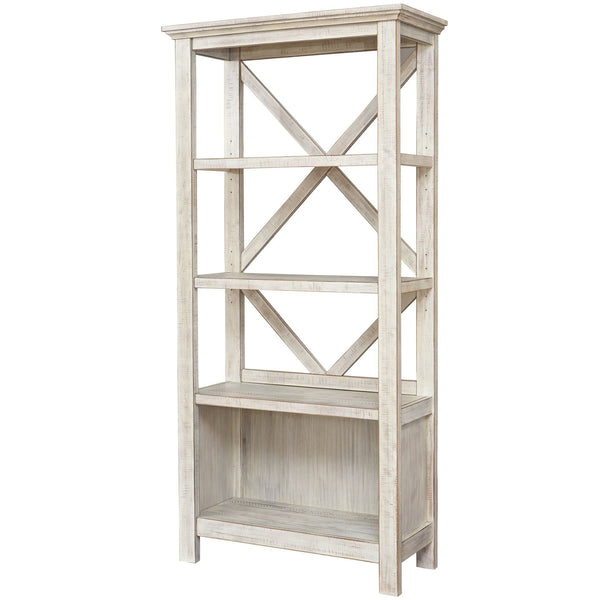 X Shape Back Bookcase with 3 Open Shelves and 1 Open Compartment in White - BM209264