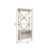 X Shape Back Bookcase with 3 Open Shelves and 1 Open Compartment in White - BM209264