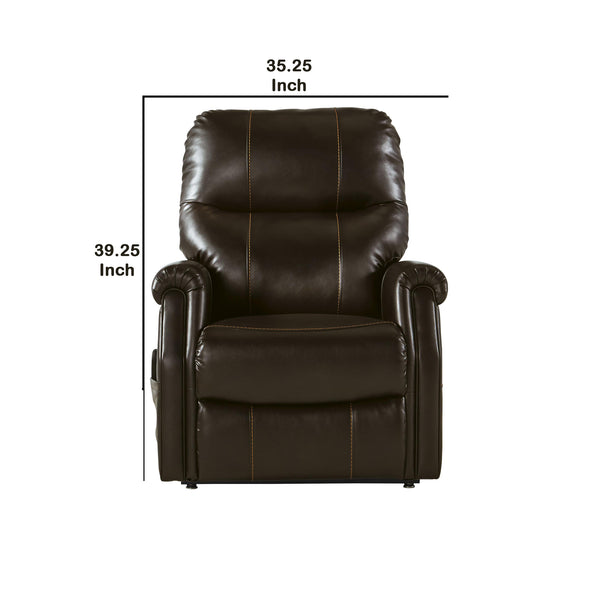 Leatherette Metal Frame Power Lift Recliner with Tufted Back in Brown - BM209308