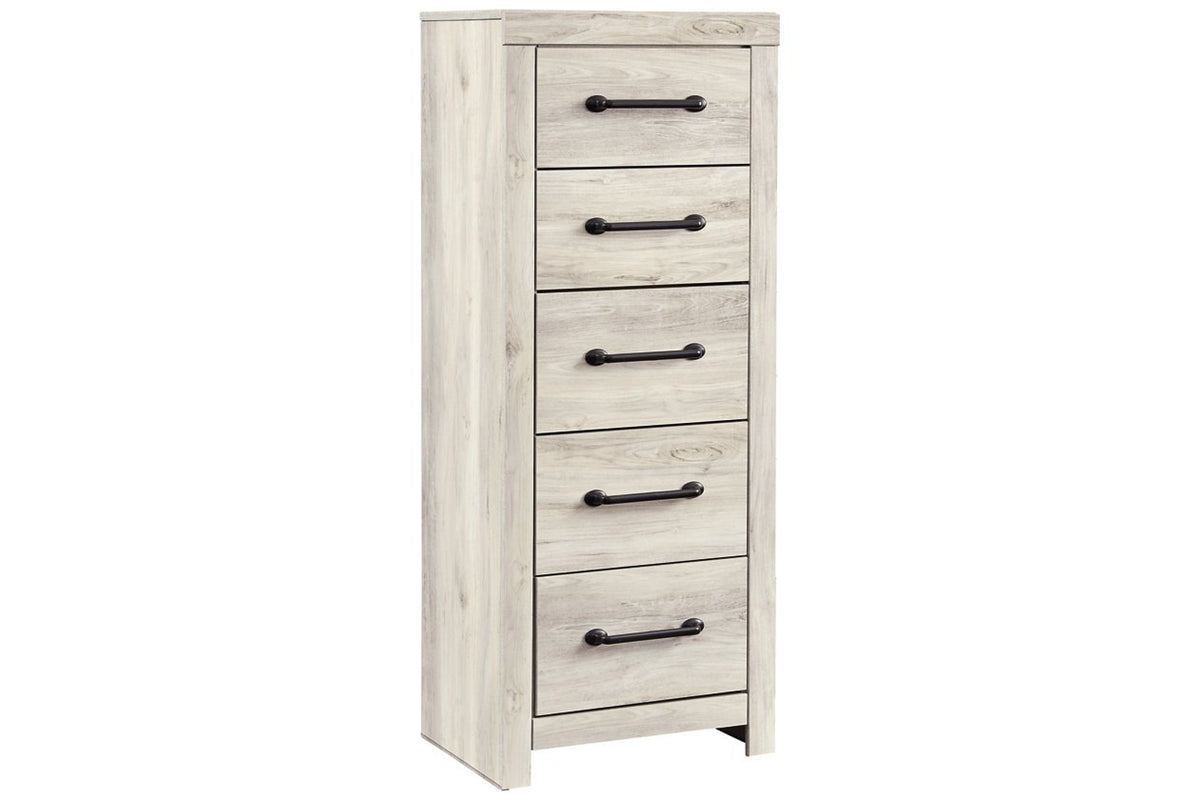 Grained 5 Drawer Wooden Chest with Bar Pull Handles in Distressed White - BM209316