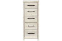 Grained 5 Drawer Wooden Chest with Bar Pull Handles in Distressed White - BM209316