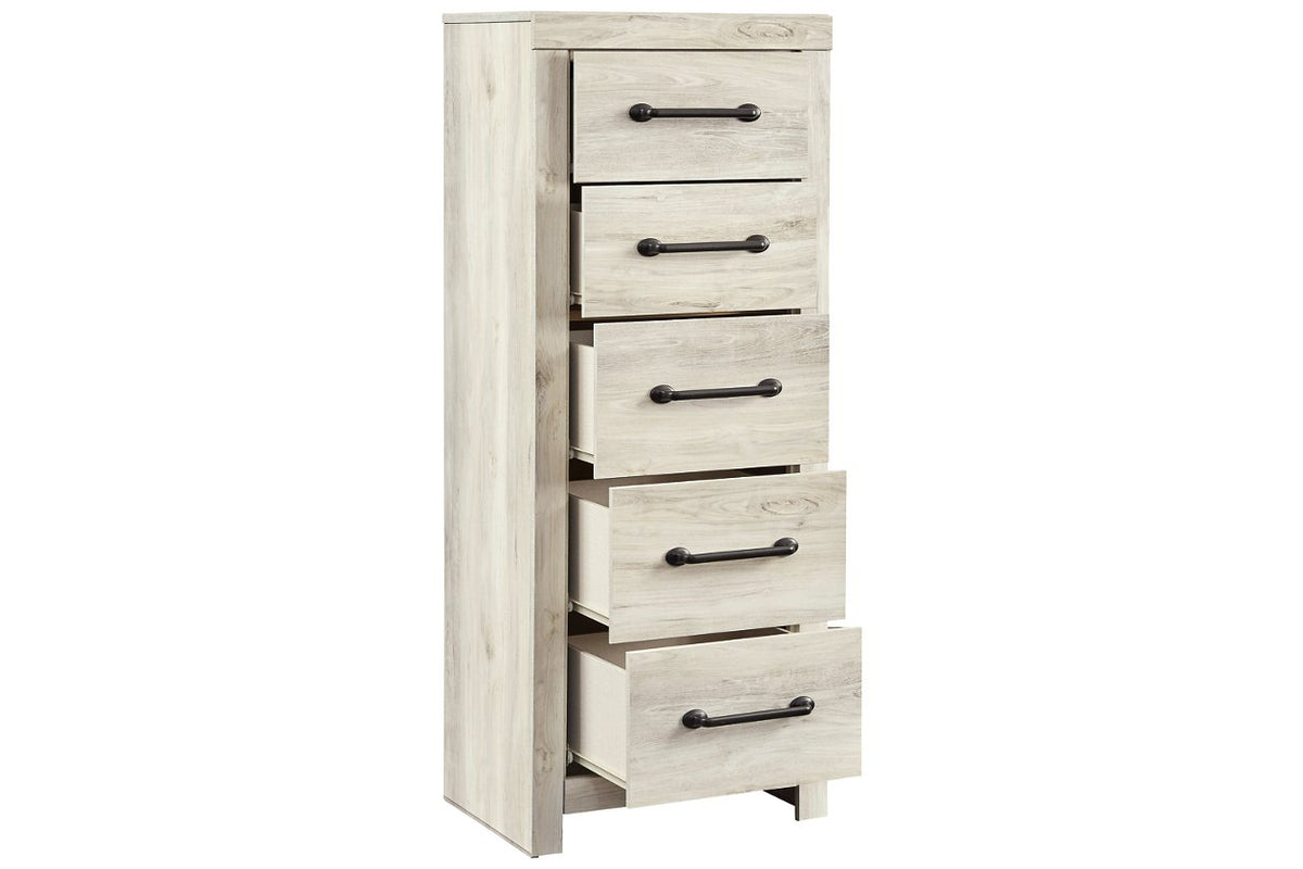 Grained 5 Drawer Wooden Chest with Bar Pull Handles in Distressed White - BM209316