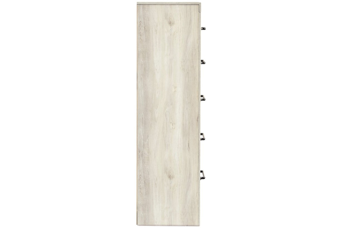Grained 5 Drawer Wooden Chest with Bar Pull Handles in Distressed White - BM209316