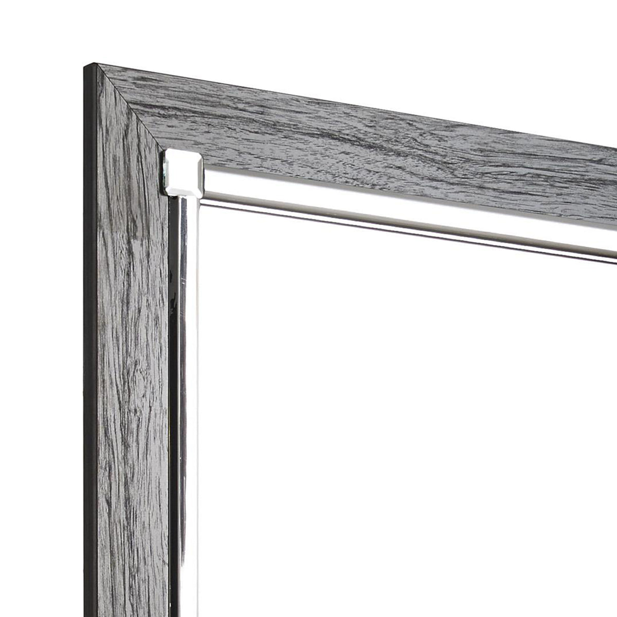 Contemporary Square Shape Bedroom Mirror with Wood Grain Texture in Gray - BM209334