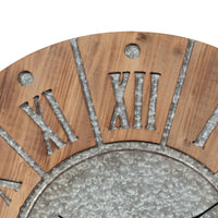 Round Wooden Frame Wall Clock with Metal Accents in Brown and Gray - BM209368