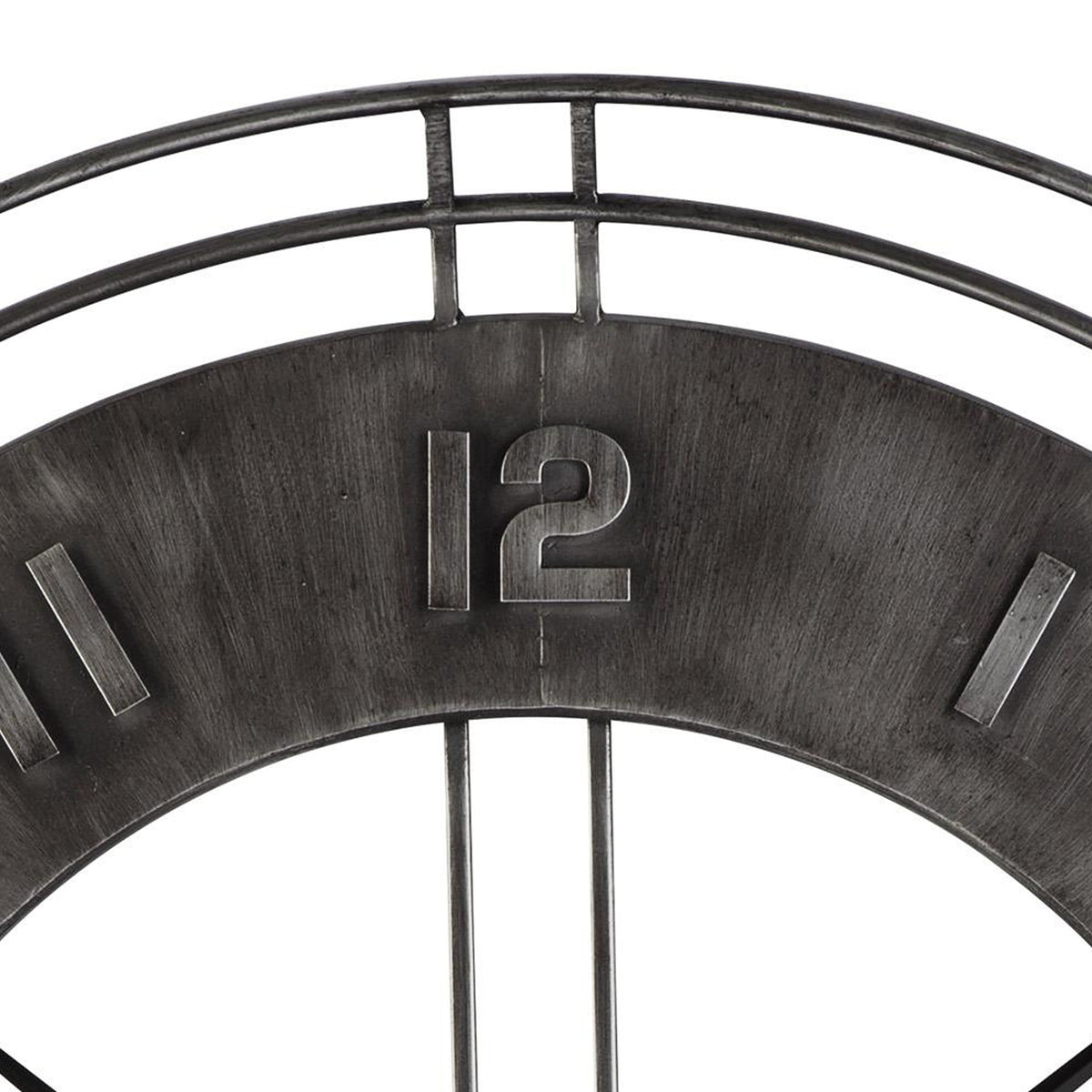 Industrial Round Metal Wall Clock with Roman Numerals in Gray - BM209373