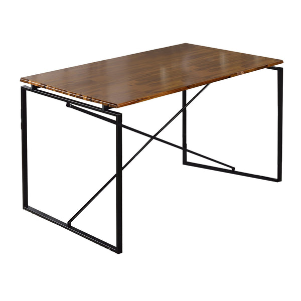 Rectangular Wooden Dining Table with X Shape Metal Base in Black and Brown - BM209583