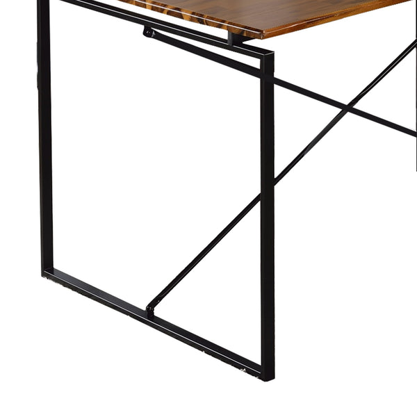 Rectangular Wooden Dining Table with X Shape Metal Base in Black and Brown - BM209583