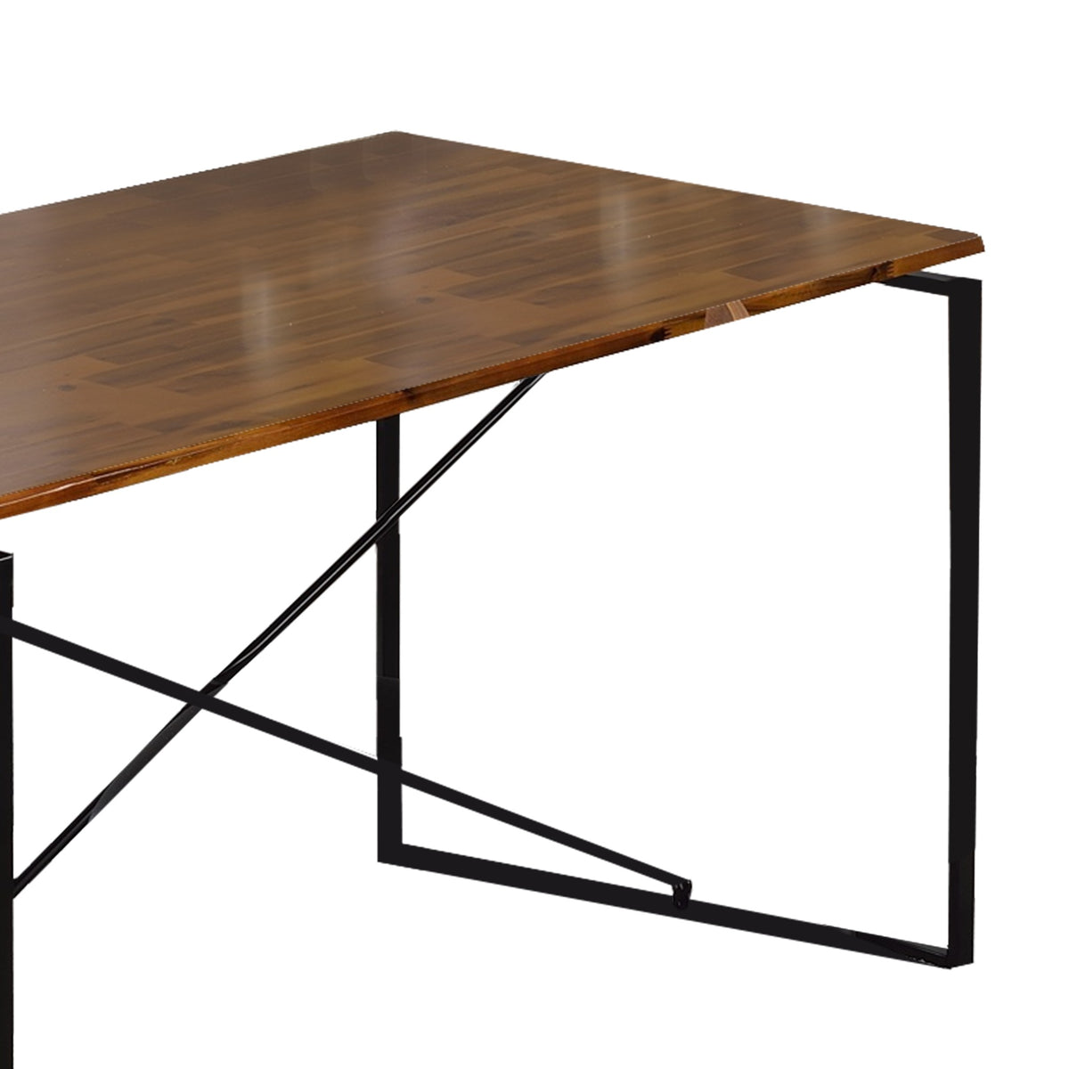 Rectangular Wooden Dining Table with X Shape Metal Base in Black and Brown - BM209583